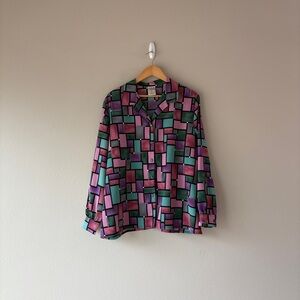 Vintage 90s Allison Daley abstract print button up blouse #retro